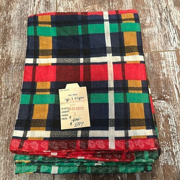 Vintage but new EXPENSIVE Polyester Acrylic Knit Plaid Fabric (3 yards) - Picture 1 of 5